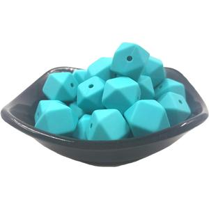 50pcs Silicone Hexagonal Pearl Focal Beads Ball for Pen Making 14mm Loose Silicone Geometric Hexagon Bulk Bead for Keychain DIY Mom Woman Lanyards Craft Jewelry (Turquoise)