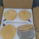 4pcs Set Vintage Coffee Mugs gifts for women, Overnight Oats Containers with Bamboo Lids and Spoons - 14oz Clear Embossed Glass Cups, Cute Coffee Bar Accessories, Iced Coffee Glasses