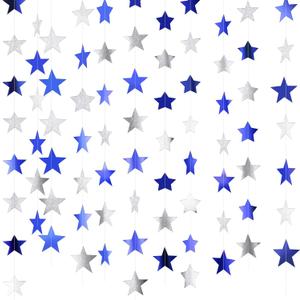Patelai Glitter Star Garland Banner Decor, 130 Feet Star Hanging Bunting Banner Bright Backdrop for 2025 Graduation Prom Wedding Birthday Christmas Party Supplies(Ocean Blue, Glitter Silver)
