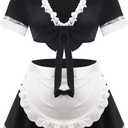 paloli Maid Outfit For Women,Maid Costume With Lace Apron,Fancy Halloween Dress Cosplay Lingerie Set (XL, Black)