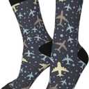 Cute Airplane Novelty Funny Crew Socks, Cool Breathable Dress Socks Gift For Men Women