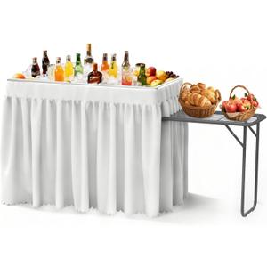Folding Ice Cooler Table with Metal Side Desktop, Skirt &Drain Hose Plastic Chill Table to Keep Drinks Cool, Portable Self-Serving Beverage Cooling Bar for Parties, Picnics, Barbecues(White