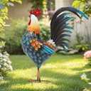 32" Majestic Metal Rooster Yard Decor, Large Outdoor Garden Statue