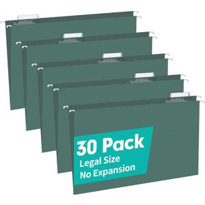HERKKA Hanging File Folders, 30 Pack Reinforced Legal Size Hanging Folders with Heavy Duty 0 Inch Expansion, Designed for Bulky Files, Medical Charts, Adjustable Tabs, Green