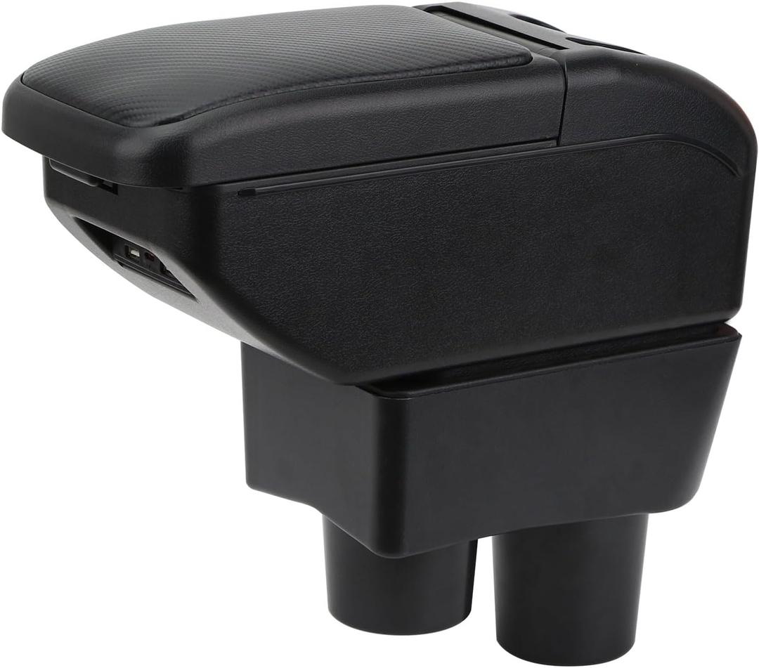 Compatible with Nissan Versa Armrest 2012-2019 Car Center Console Organizer Armrests Double Layer Storage with USB PortsCarbon Fiber Style
