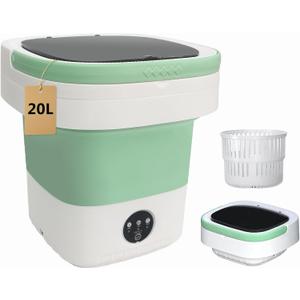 20L Portable Washing Machine, Foldable Mini Washer with Spin Dryer, 3 Wash Modes for Baby Clothes, Underwear, Travel, RV, Dorm & Apartment