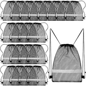Saintrygo 20 Pcs Reflective Mesh Drawstring Bag 16.54 x 13.78 Inch Quick Drying Swimming Sport Beach Bag for Woman Man(Black)
