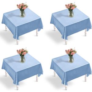 Entisn 4 Pack Baby Blue Satin Tablecloth 54 x 54 Inches Table Cloth, Square Silky Tablecloth Smooth Table Cover Decoration for Wedding Party Holiday Dinner