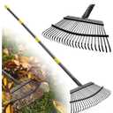 Garden Rake for Leaves: 18” Wide Metal Leaf Rake, 65” Long Adjustable Handle, Heavy Duty 25 Teeth, Fast Kids Women Large Lawn Yard Garden Leaf Cleanup Gardening Rakes: Grass,Debris,Pine Needles Pick