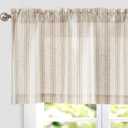 jinchan Striped Valance Window Treatment Linen Valance for Windows Small Window Valance Farmhouse Valance Curtain Light Filtering Valance Flax Valance 16 Inch Length Rod Pocket 1 Panel Tan on Beige