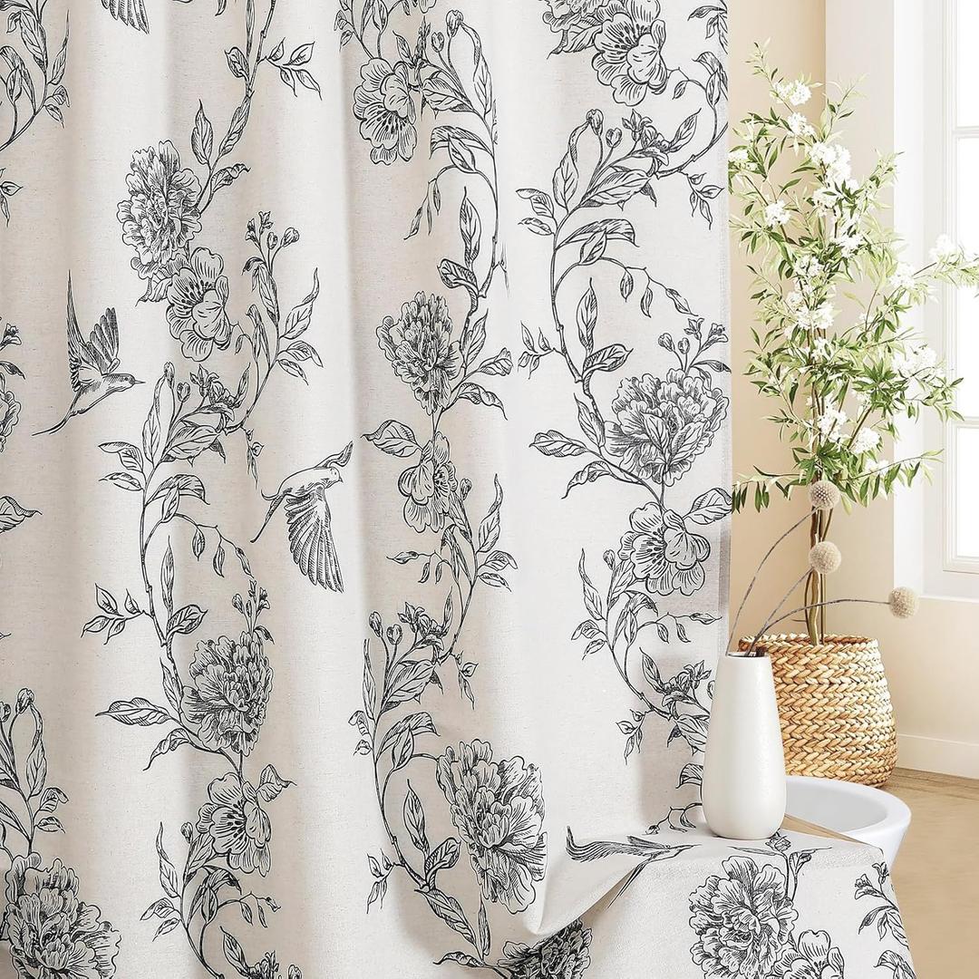 MitoVilla Black Farmhouse Shower Curtain Set, Cotton Floral Hummingbird Cottagecore Spring Shower Curtains for Bathroom, Modern Country Bathroom Décor, 72" W x 72" L