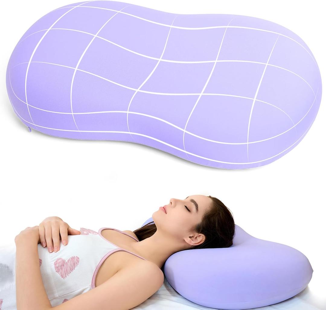Memory Foam Pillows - Cervical Neck Pillows for Pain Relief, Ergonomic Contour Pillow for Side Back Stomach Sleepers (Purple)