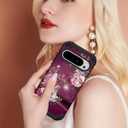 Hocase for Google Pixel 9 Pro XL Case, Shockproof Heavy Duty Protection Hard Plastic+Silicone Rubber Bumper Hybrid Protective Case for Google Pixel 9 Pro XL 6.8" 2024 - Royal Purple Flowers