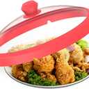 Microwave Glass Cover Splatter Guard Lid with Anti-scald Silicone Handles and Vented Edge for Food Pot Plate Cover 10.5 inch Red