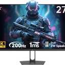 KTC 27 Inch Gaming Monitor - 2K QHD 2560 x 1440 Monitor, Up to 210Hz & 1ms, Bulit-in Speakers, Adaptive Sync, HDR400, 131% sRGB, IPS Monitors Gamer with HDMI 2.0 x 2 & DP1.4 x 2, H27T22C-3 (Black)
