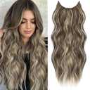 Halo Hair Extensions 24 Inch Invisible Wire Hair Extensions Adjustable Long Wavy Hairpiece Synthetic Upgrade 4 Secure Clips in Hairpieces 24 Inch,Medium Brown Mix Medium Blonde