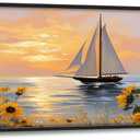 Large Sailboat Wall Art for Living Room Big Sea Sailboat Wall Decor Coastal Nautical Canvas Prints Painting Seascape Pictures Ocean Sunrise Sunset Decorations for Bedroom Office Framed Gifts 30"x60"