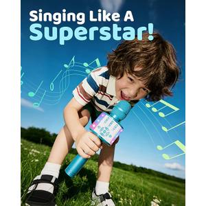 Amazmic Kids Karaoke Microphone Machine Toys for Girls Bluetooth Microphone with LED Light, Christmas Birthday Gift for Girls Boys 3 4 5 6 7 8 9 10 11 12 Year Old Kids Toys(Blue)