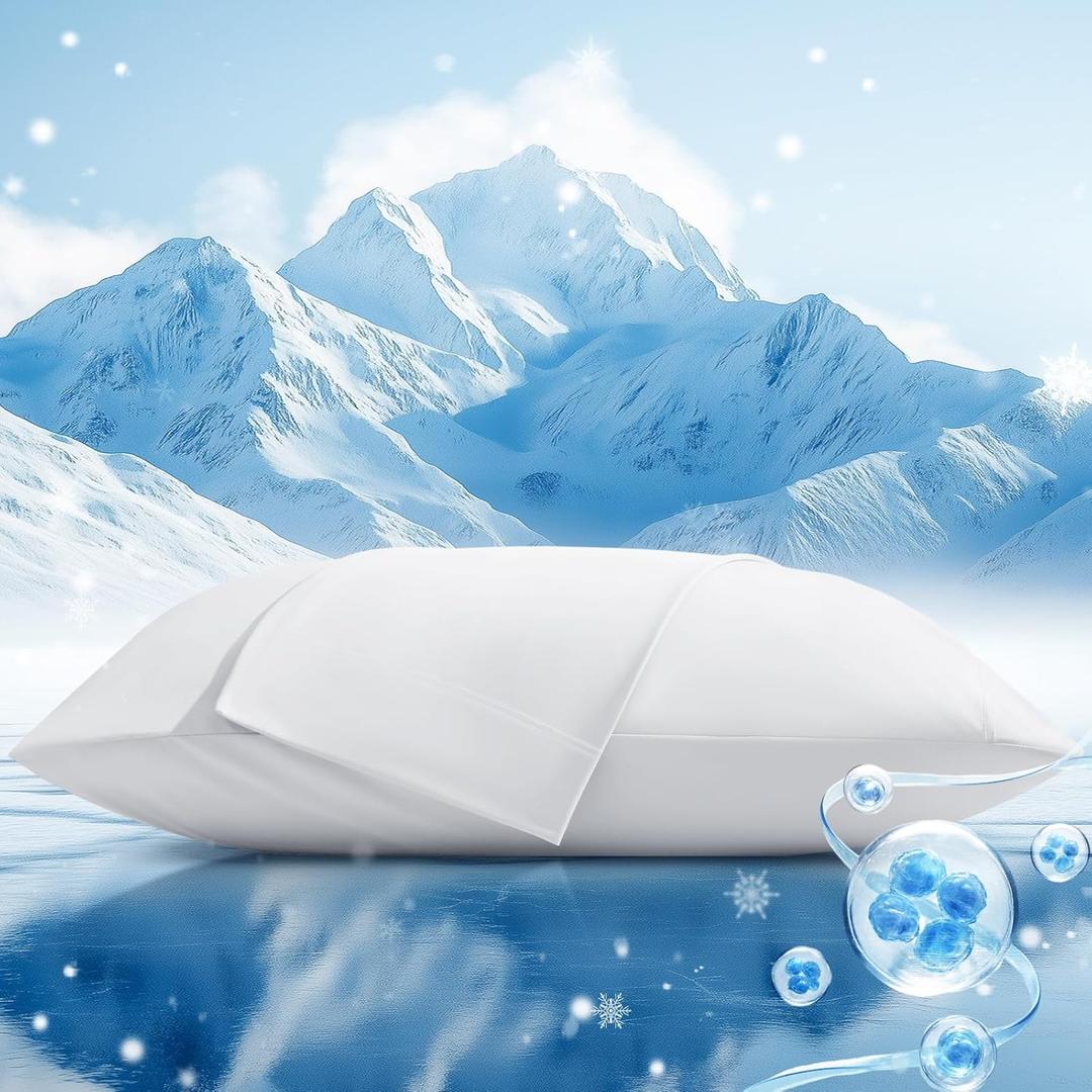 Cooling Pillow Cases 2 Pack Standard Size Cooling Pillowcases for Hot Sleeper Q-Max>0.5, Hydrates Skin & Hair, Reduces Wrinkles & Frizz, Soft Smooth Silky Pillowcases Envelope Set of 2, White