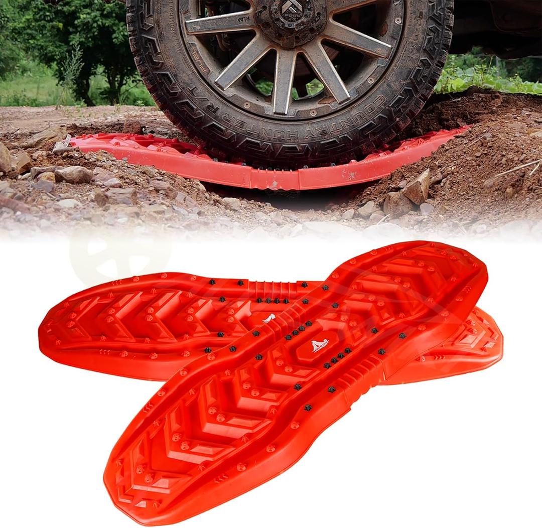 Red Recovery Boards Tire Traction Mats With Storage Bag, Assist Off-Road Trapped Vehicles To Escape Desert, Snow And Climbing Obstacles, Car Extraction Accessories, 42.13"x13.98"x2.36", 2pcs