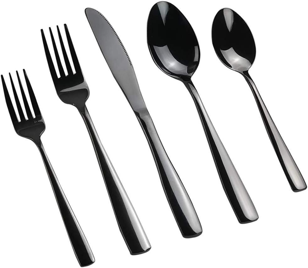 Teyyvn Stainless Steel Black Cutlery Set, 40-Piece Flatware Silverware Set, Service for 8