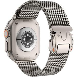 FULLIFE Milanese Mesh Loop for Apple Watch Band Apple Watch Ultra 3/2/1 Band 49mm 46mm 45mm 44mm Men Women, Stainless Steel Metal Band Parachute-style Buckle for iWatch Series 11 10 9 8 7 6 SE3 5 4 3