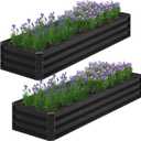 2PCS 8x2x1FT Galvanized Raised Garden Bed,Planter Raised Beds-Metal Garden Box,Large Plant for Outdoor Planting, Vegetables BedFlower,herb-Black