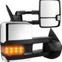 AUTOSAVER88 Towing Mirrors Compatible with Chevy GMC 2007-2013 Silverado Sierra (07 for New Body ONLY) with Turn Signal Spot Indicator Power Heated Exterior Automotive Outside Assembly Set Chrome