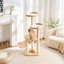 797Audio Modern Solid Wood Cat Tree Tower, 49" Tall Cat Tree with Sisal Scratching Posts and Capsule for Adult Cats, Natural Oak Wooden Cat Tower,Aesthetic Multi-Level Cat Climbing Tree for Indoor Cat