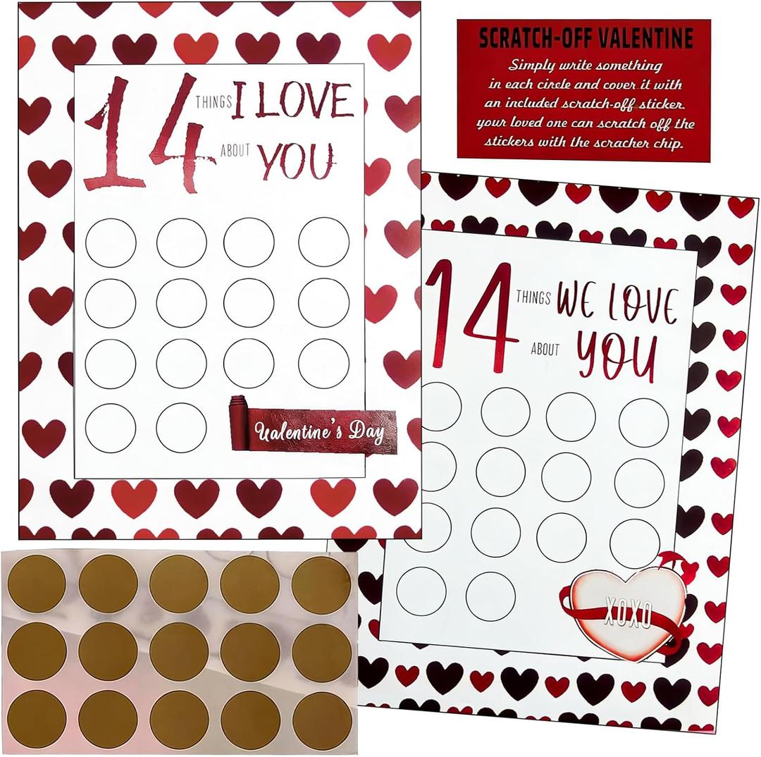 Valentine's 14 Things We/I Love About You Scratch Off Cards, 2PCS Valentine's Advent Calendar Personalized Gift for Him Her Husband Wife Girlfriend Boyfriend, Pack Of 2