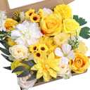 Artificial Flowers Combo Yellow Silk Flowers Mix Fake Rose Dahlia with Stems for Wedding Bridal Bouquets Baby Shower Cake Party Floral Arrangement Table Centerpieces Home Decor