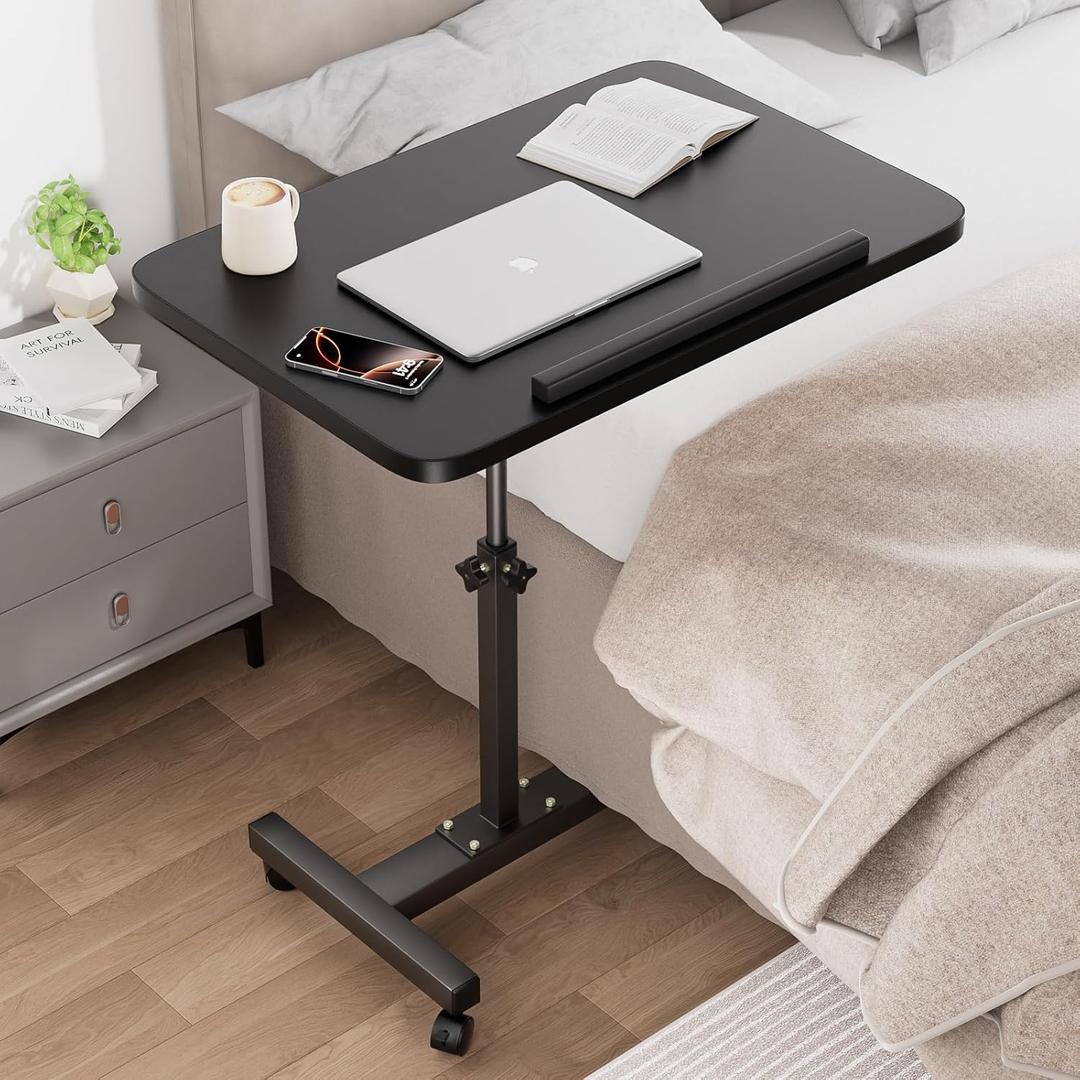 Adjustable End Table Overbed Bedside Table with Wheels, Portable Computer Stands Movable Desk Computer Table Hospital Bed Table for Couch for Bed Laptop Stand,Black