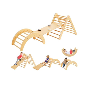 Beright 5 In1 Pikler Triangle Gym, Foldable Climbing Triangle Ladder Toys with Ramp, Indoor Climbing Toys for Kids, Play Gym, Arch Climber, Rocker, Learning Waldorf Children Toy Structure, Rainbow