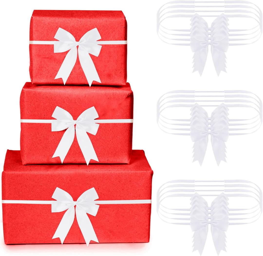 Jetec 24 Pieces Christmas Elastic Bows for Gift Boxes Red Stretch Loops Christmas Elastic Bows for Decoration Gift Wrapping(20-24 Inch,White)