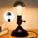 E26 Industrial Steampunk Table Lamp, Vintage Black Bedside Lamp with 4W G80 Silver Half Chrome LED Bulb, Retro Desk Lamp Base with Plug in Cord for Bedroom Office Living Room