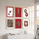 6Pcs Trendy Leopard Wall Art Prints Funky Red Lucky 8 Ball Posters Vintage Preppy Room Aesthetic Cheetah Wall Decor Pictures for Girly Bedroom Apartment Dorm Unframed (16L x 12W)