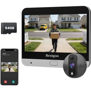 2K Peephole Camera for Apartment Door, Peephole Doorbell Camera with 4.3" Color Monitor, 64GB SD Card, Smart Motion Alerts, Night Vision, 8000mAh Battery, 170 Wide Angle Door Camera for Home Security