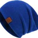 jaxmonoy Slouchy Knit Beanies Winter Hats for Women Men Soft Warm Reversible Slouch Cuffed Skull Knitted Beanie Cap (Cobalt)