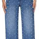 Mid-Low Rise Baggy Jeans Wide Leg for Women Distressed Pants Stretchy Bottom Lady Basic Comfortable Denim, Size XS