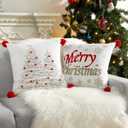 Christmas Throw Pillow Covers, 2 Pack Christmas Letter Snowflake Christmas Tree Embroidery 18x18 Pillowcases Home Xmas Decorative Soft Cushion Covers for Sofa Bed Chair (White+red)