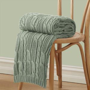 Aormenzy Cable Knit Throw Blankets 50 x 60 Inches, Soft Cozy and Lightweight Knitted Blanket, Machine Washable Acrylic Blanket, Decorative Throw Blanket for Couch Sofa Bed, Sage Green