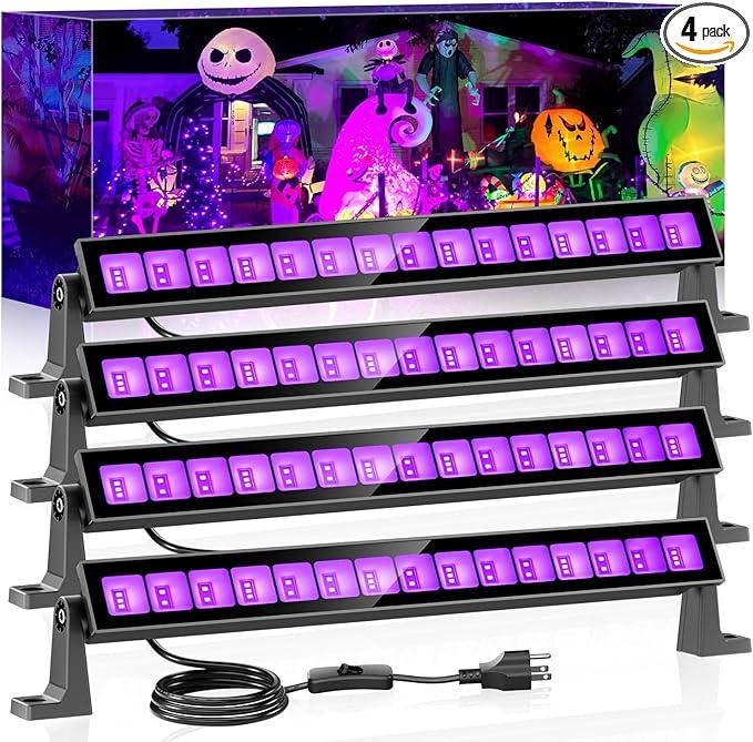 Meloght 45W LED Black Light Bar,Black Lights for Glow Party,Waterproof Blacklight with Plug & Switch, Halloween Light for Glow in The Dark Party Supplies,Bedroom,Body Paint,Stage Lighting,4 Pack