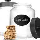 KooK Glass Kitchen Canister Set, Food & Storage Containers for Pantry, Bathroom Apothecary Jars, Tinplate Lids, Counter Organizers, 0.74 Gallon, Black, Set of 2