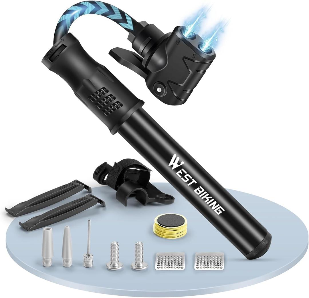 Mini Bike Pumps with Presta & Schrader ValveHand Mini Pump, Portable Inflator Pump with Repair KitFast Tyre Inflator Pump Road and Mountain Bikes, Balls etc (Black)