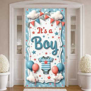 It's A Boy Banner Baby Boy Door Banner Door Cover Blue Photo Backdrop for Gender Reveal Baby Shower Door Sign Party Decoration Inside Outside Newborn Party Supplies