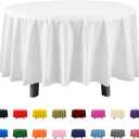 Eleclassi White 12 Pack Premium Round Disposable Plastic Tablecloth - 84 Inch Round Plastic Table Cloth Disposable Tablecloth for Parties