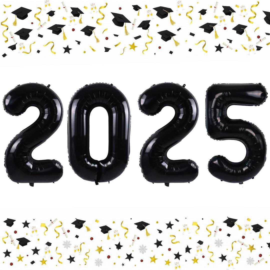 8 x Smlpuame 40 Inch 2025 Balloons Black, LargeFoil Number Balloons for Happy New Years Festival Celebration Party Supplies Class of 2025 Graduation Decorations