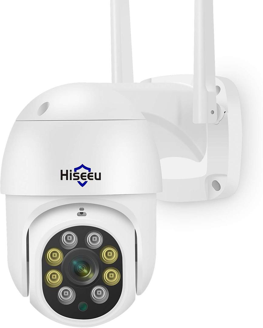 Hiseeu 3MP Security Camera Outdoor, WiFi Camera, Auto Tracking&Light Alarm Floodlight & Color Night Vision, Two-Way Audio, Plug-in Cable, Compatible Wireless System