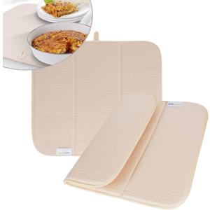 SINLAND Microfiber Dish Drying Mat Super Absorbent Dish Drying Pad for Kitchen Counter, Mat for Countertops or Sinks (16Inch X 18Inch, creamx2)
