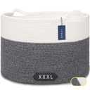 COMSE Extra Large Blanket Basket, Woven Laundry Basket, 21.7x 13.8, Nursery Hamper, Cotton Rope Laundry Hamper Living Room for Storage Toys Clothes Towels (White & Black)
